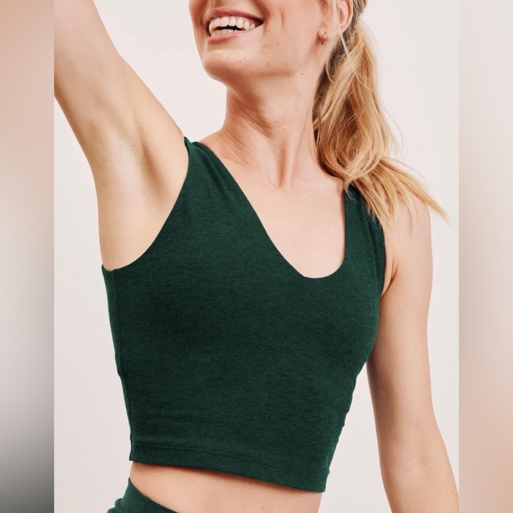 Spacedye Good Day Cropped Tank, size Small, Dark Spruce Green Heather